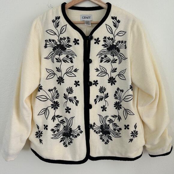 Vintage Gaff Jacket Embroidered Floral SZM Cream Black Lined - Picture 4 of 10